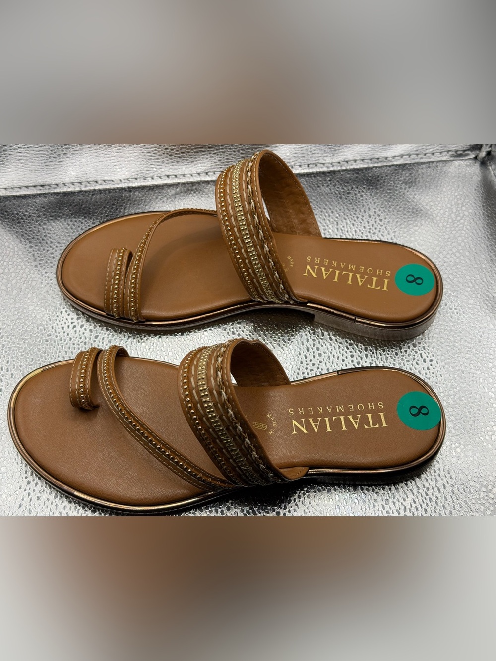 Italian Shoemakers Tan Braided-Strap Slide Sandals